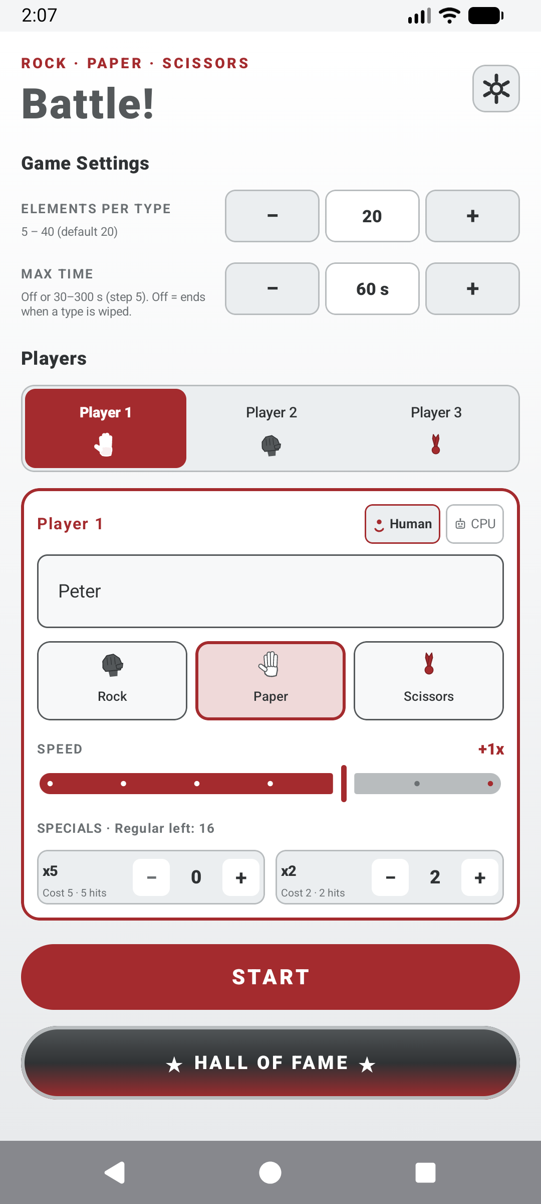 Player setup