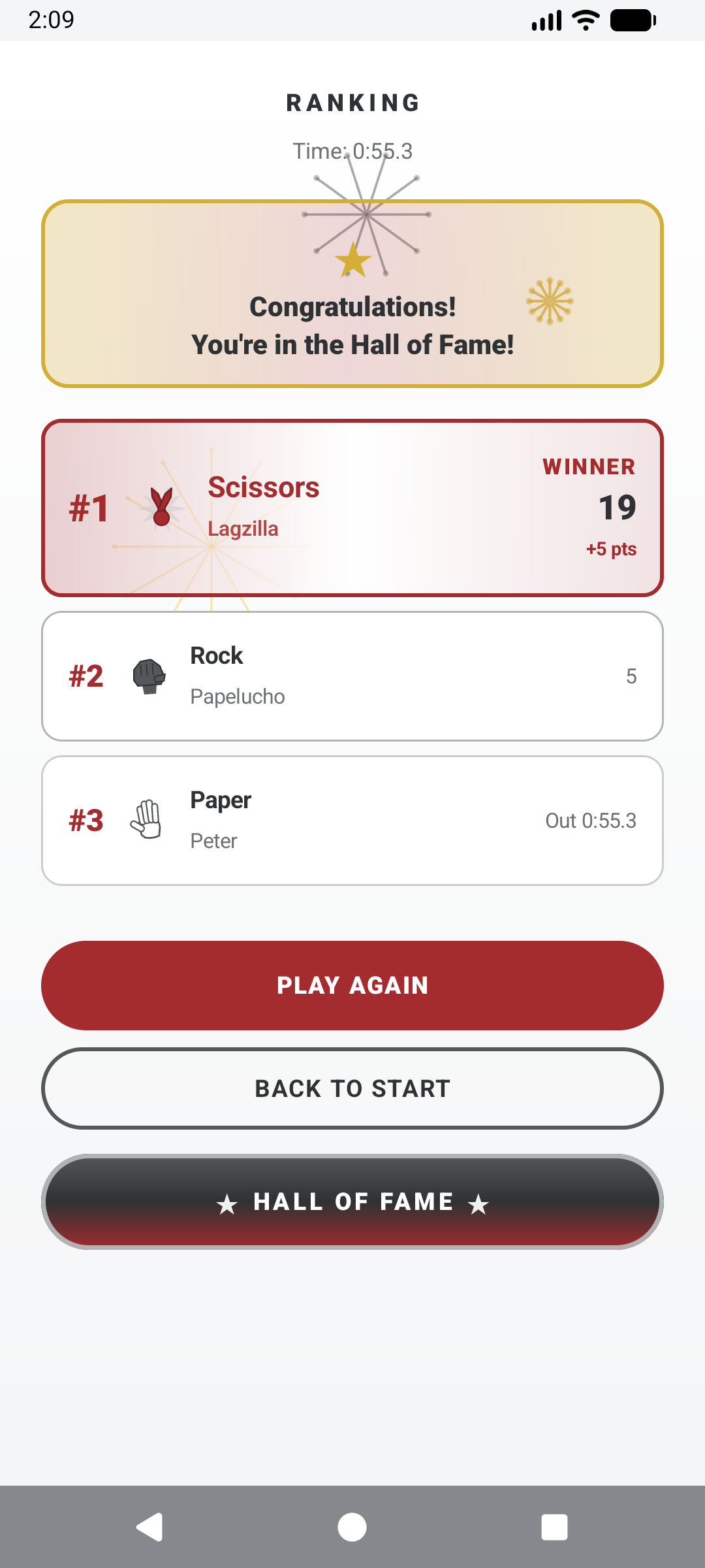 Ranking and results