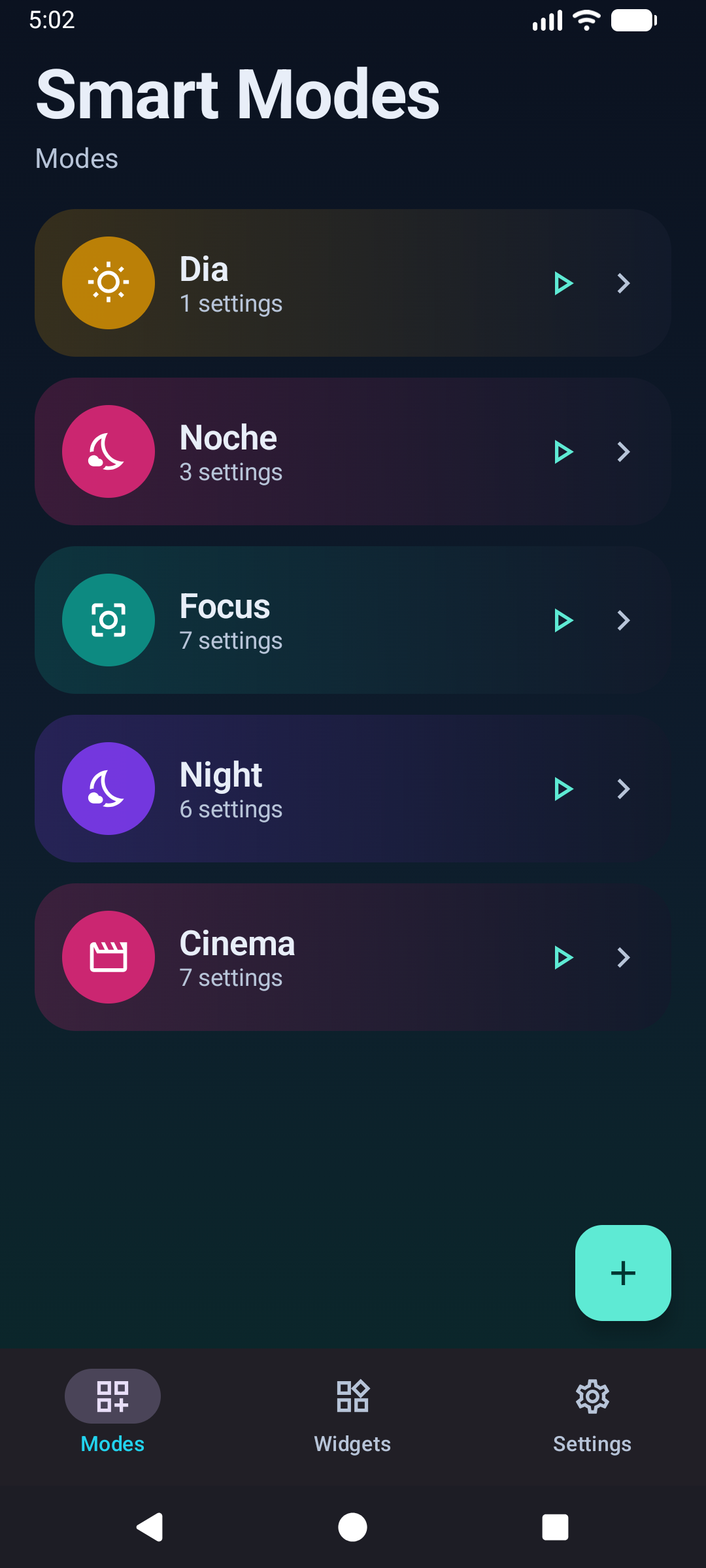 Modes list