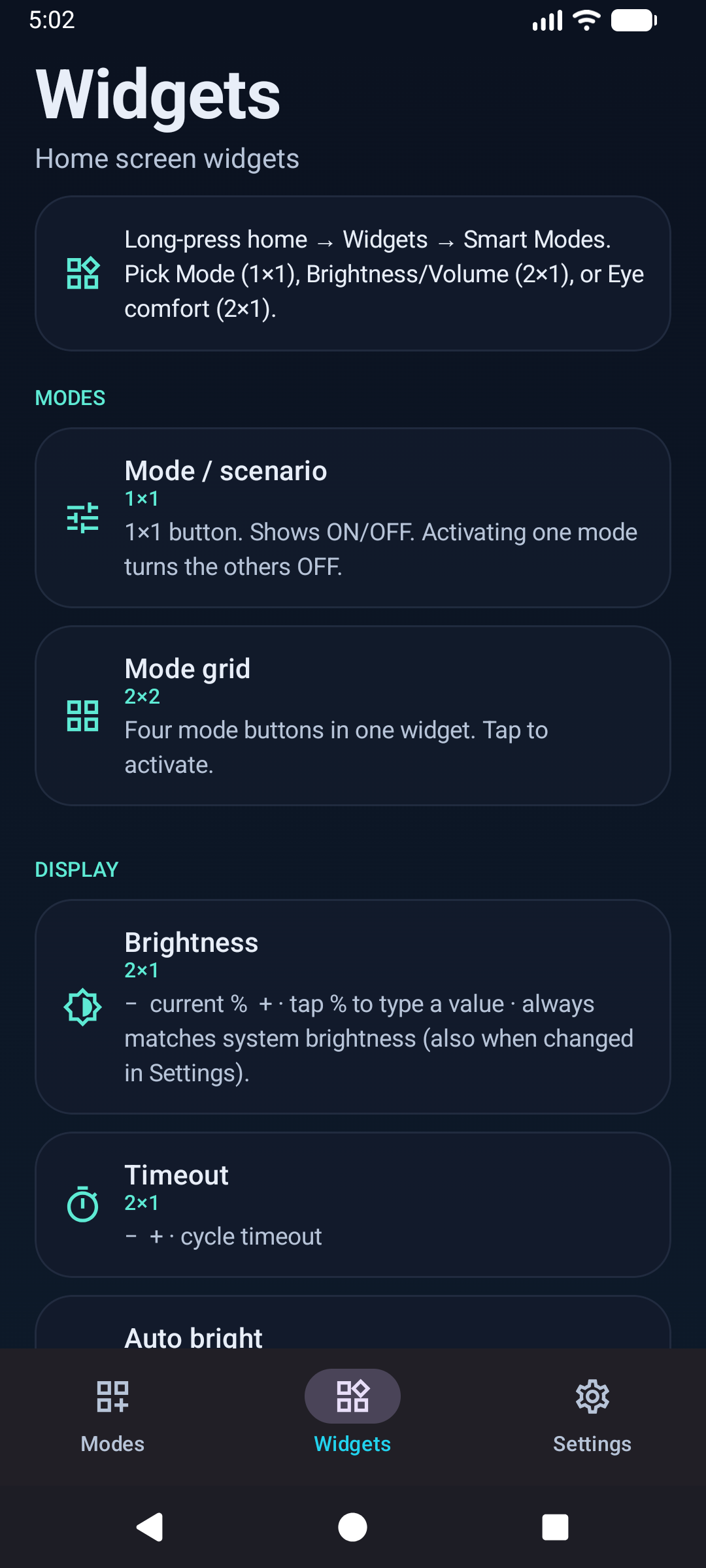 Widgets catalog