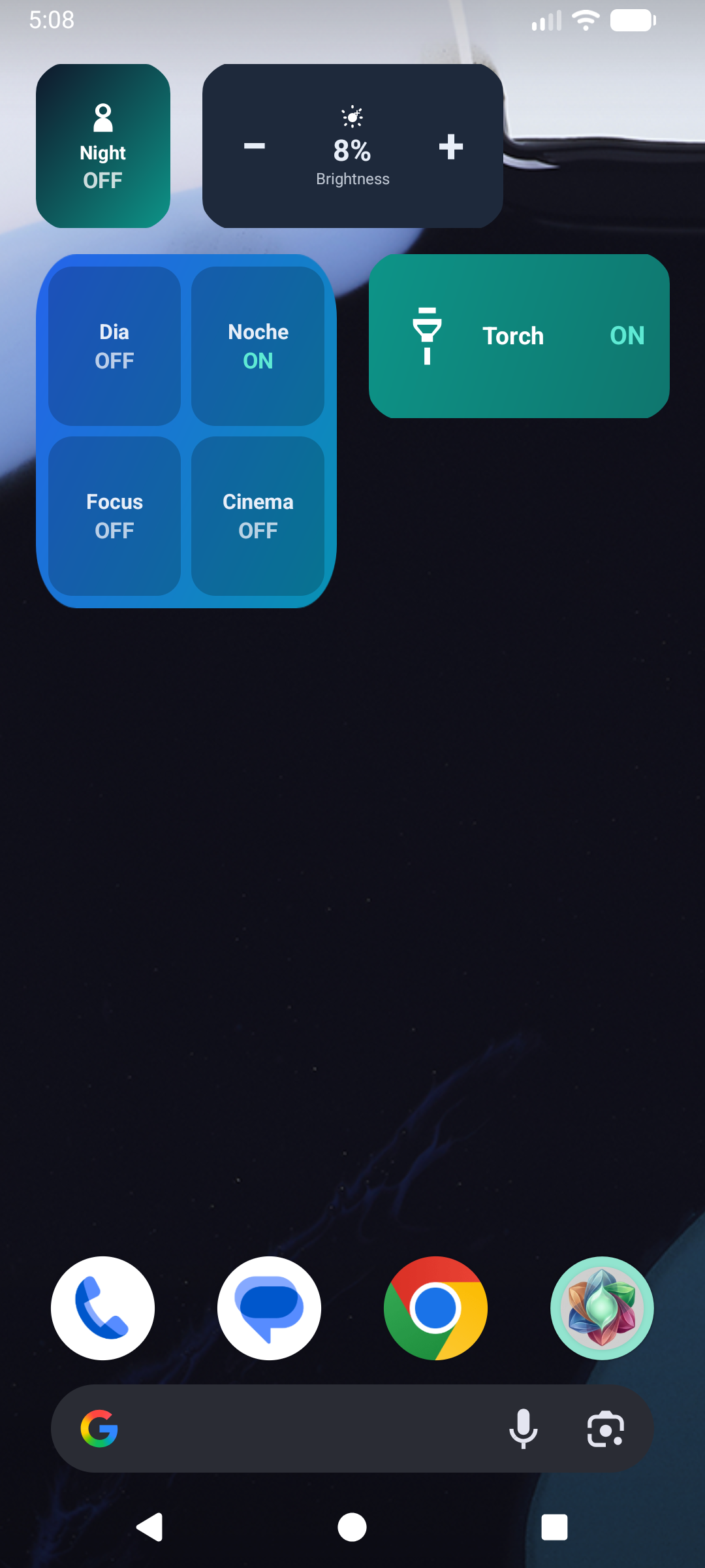 Brightness and flashlight widgets